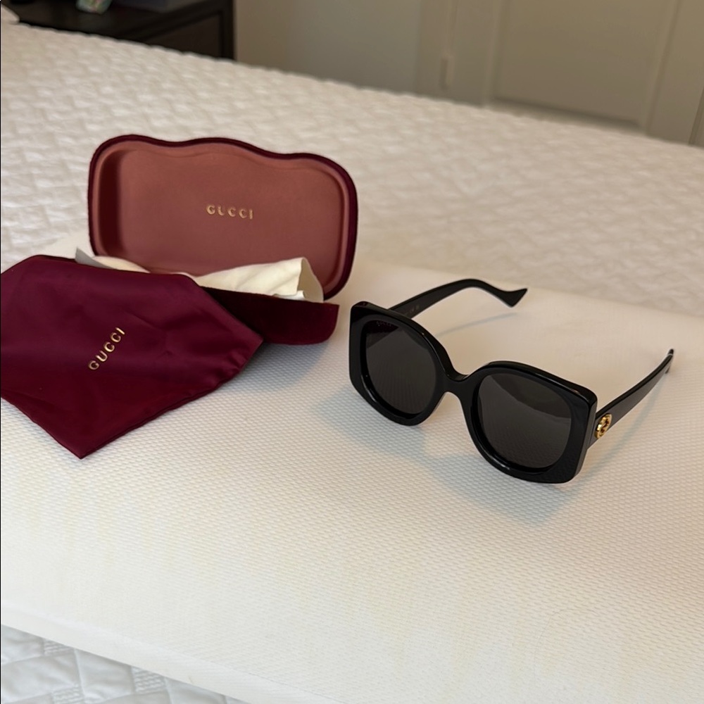 Gucci Black Square Sunglasses with Gold Accents